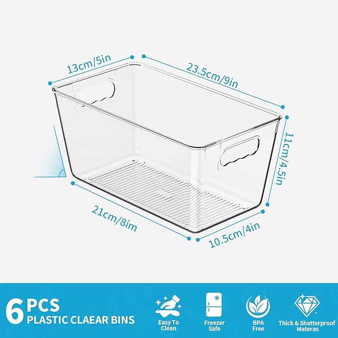 6 Pack Clear Pantry Organizer Bins, Fridge Organiser Set, Plastic Containers - Image 3