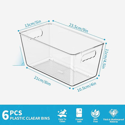 6 Pack Clear Pantry Organizer Bins, Fridge Organiser Set, Plastic Containers - Image 3