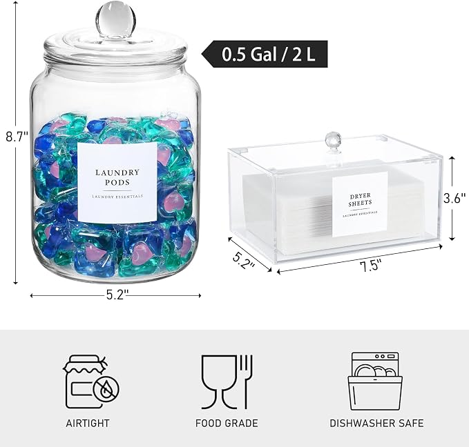 Glass Jars and Dryer Sheet Holder, Dispenser Set - Image 7
