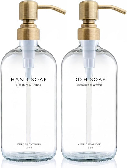 Vine Creations Clear Glass Soap Dispenser Set, Dish Soap and Hand Soap by VineCreations