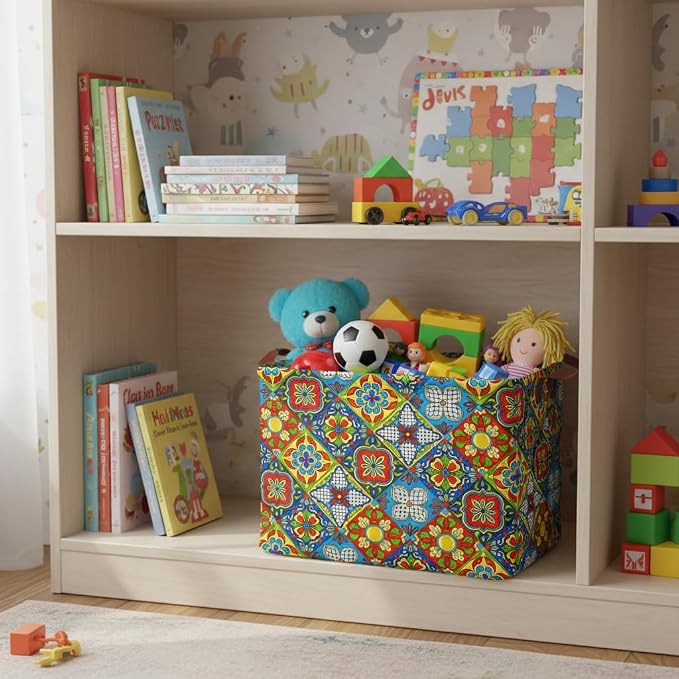 Mexican Talavera Decor Storage Basket Waterproof Canvas Toy Storage Bin Mexican - Image 3