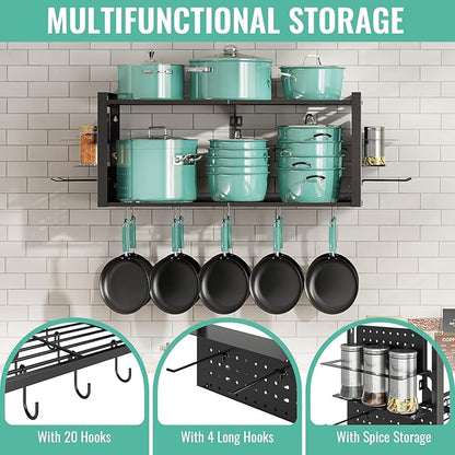 31 Inch Pot Rack Wall Mounted, 2-Tier Pots and Pans Organizer - Image 5
