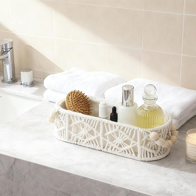 Small Storage Basket for Organizing, Woven Boho Decor Oval Macrame Toilet Paper - Image 6
