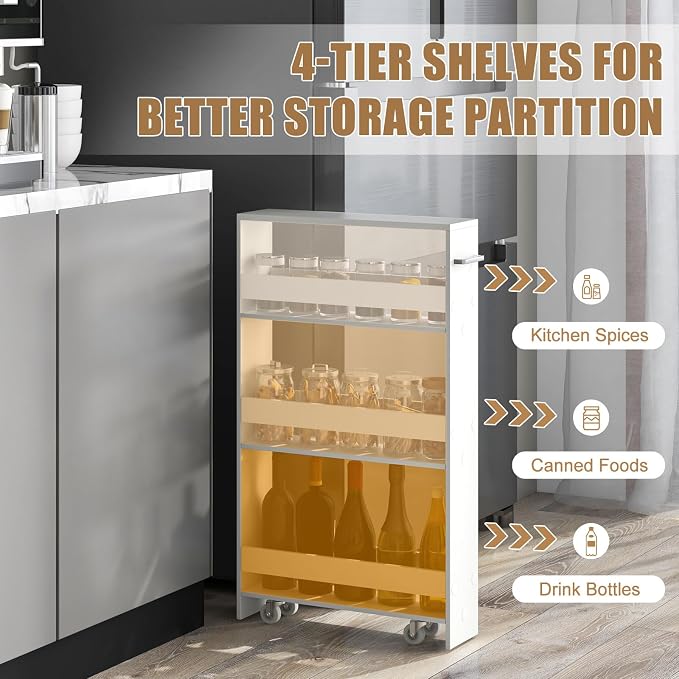 Slim Storage Cart, 4 Tier Narrow Storage Cabinet Between Washer and Dryer - Image 6