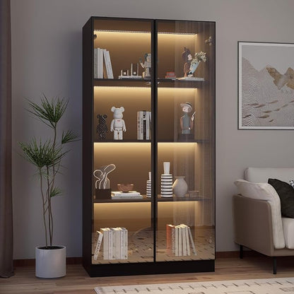 Glass Display Cabinet with LED Lights, Display Case Bookcase with 4-Tier Shelves - Image 3