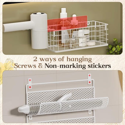 Wall-Mounted Hair Dryer Holder Styling Tool Organizer 4-Shelf Storage Wire - Image 3
