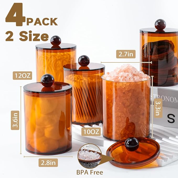 4 Pack Qtip Holder, Canister Apothecary Jar Set, Bathroom Jars - Image 2