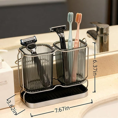 2-Pack Grey Toothbrush Holders, Wall Mounted or Countertop Toothbrush Holders - Image 2