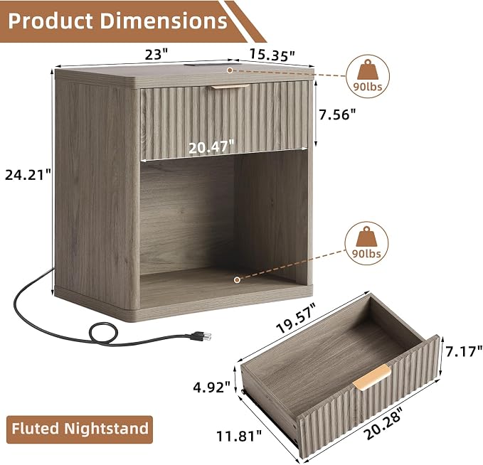 LEYAOYAO Fluted Farmhouse Nightstand Set of 2 - Image 3