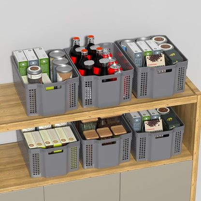 12-Pack Large Plastic Storage Baskets, Deep Stacking Storage Basket Bin - Image 2