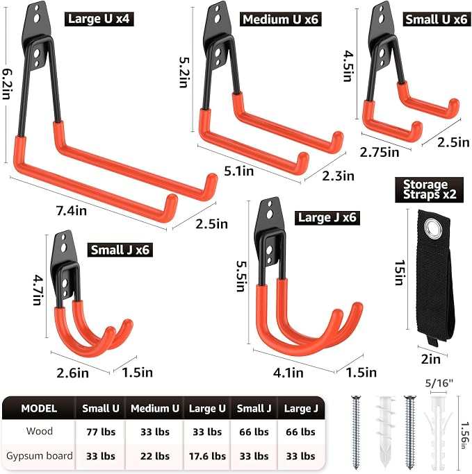 30 Pack Utility Steel Heavy Duty Wall Mount Garage Hooks, - Image 2
