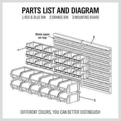 HORUSDY Wall Mounted Storage Bins Parts Rack 30PC Organizer Garage Plastic Shop - Image 8