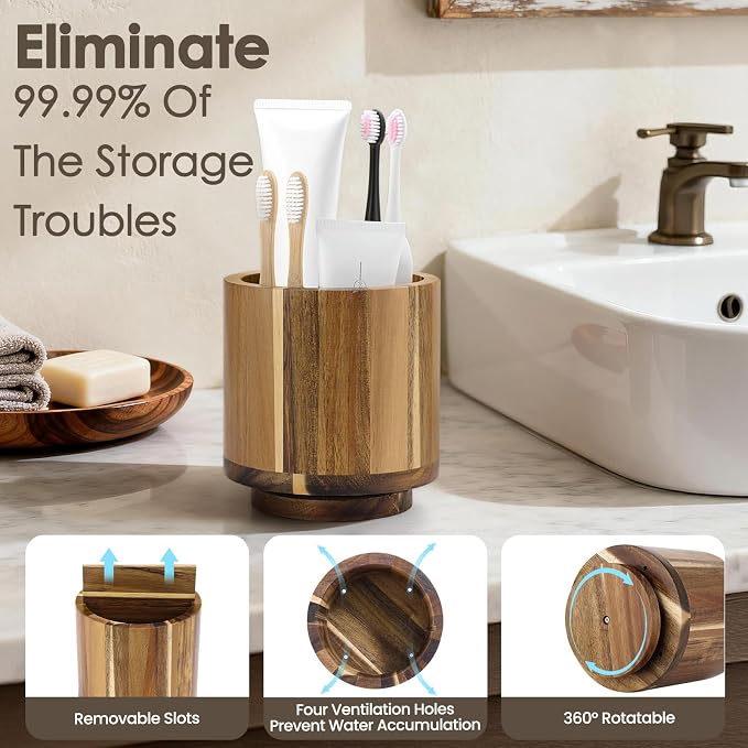 Toothbrush Holders for Bathrooms, Toothbrush Cup, Wooden Bathroom Cup - Image 3