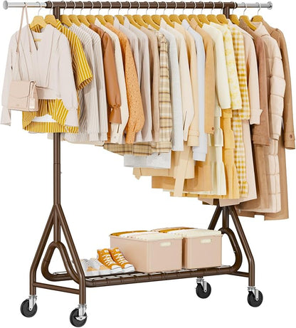 Heavy Duty Clothing Rack, Metal Clothes Rack Load 450 LBS, Rolling Coat Racks by JIEJIERUI