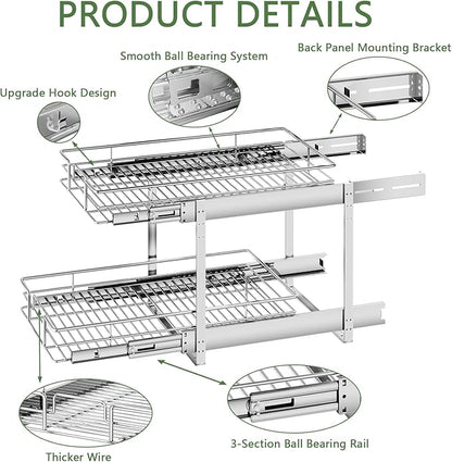2 Tier Individual Pull Out Cabinet Organizer 14½" W x 21½" D, Heavy Duty - Image 7