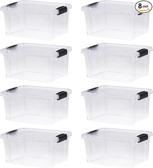 Superio Storage Bins with Lids- 8 Pack, 6.6 Qt Clear Boxes by Superio