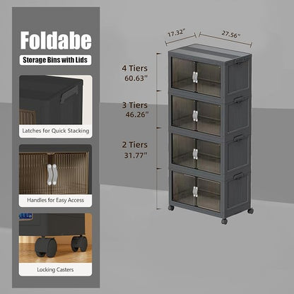 Stackable Storage Bins Wheel, Large Collapsible Closet Organizer - Image 2
