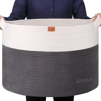 Extra Large Laundry Basket toy storage 22"X22"X14" blanket basket Cotton Rope by GOCAN