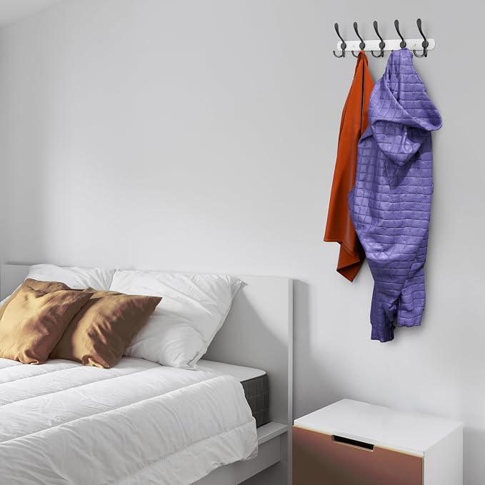 Coat Rack Wall Mount with 5 Tri Hooks, Stainless Steel 16 Inch – White & Black - Image 6