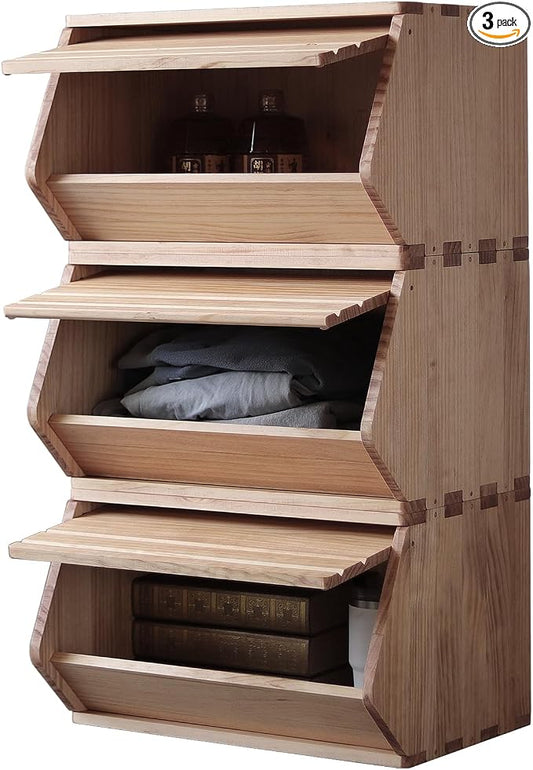 Stackable Solid Wood Storage Chests, Hall Entryway Cabinet, Modular Wooden by unununu