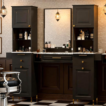 Salon Stations for Hair Stylist, Barber Station w/Glass Shelf & Golden Handles - Image 2