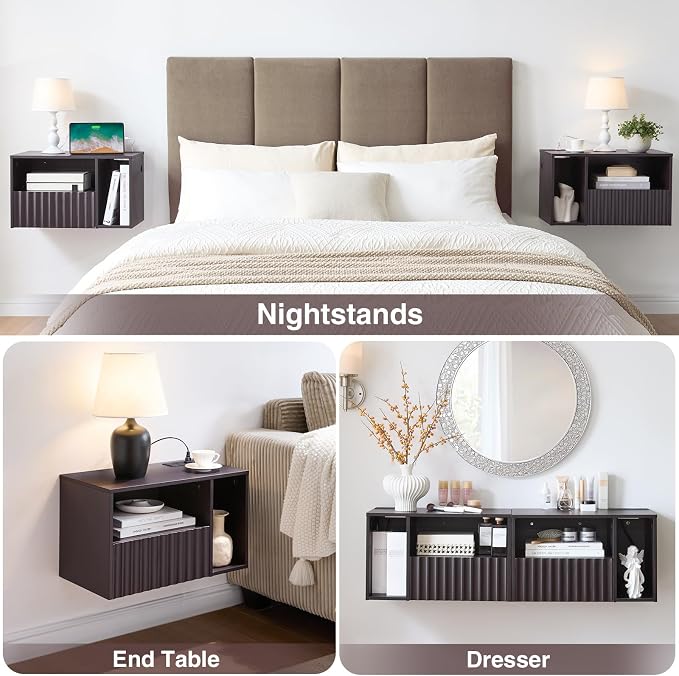 Modern Espresso Fluted Floating Nightstand - Image 4