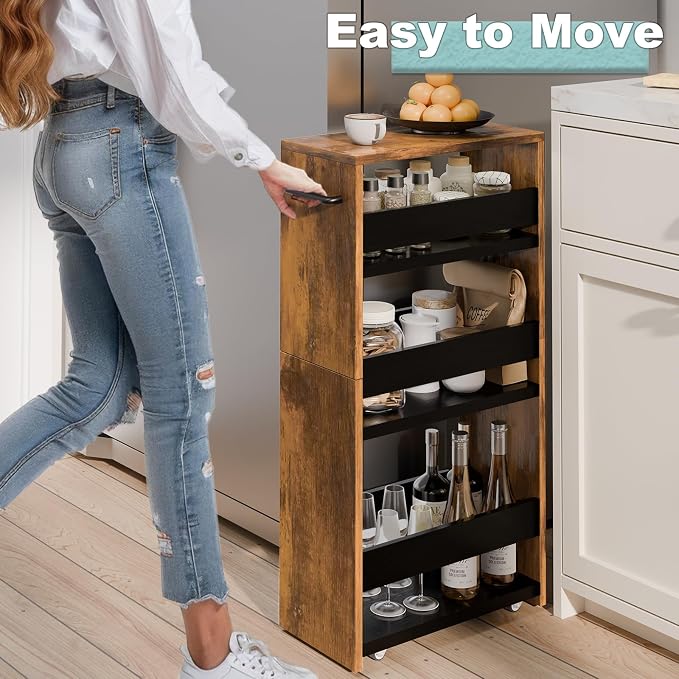 MARTY Rolling Storage Cart 7.9" W, 4-Tier Narrow Kitchen Cart - Image 2