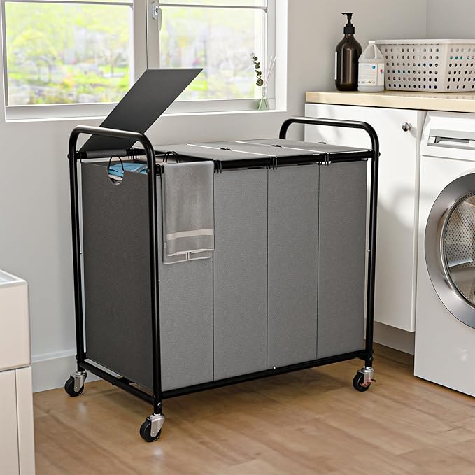 Laundry Sorter 4 Sections 48 Gal, Rolling Laundry Basket by OLLDIDE