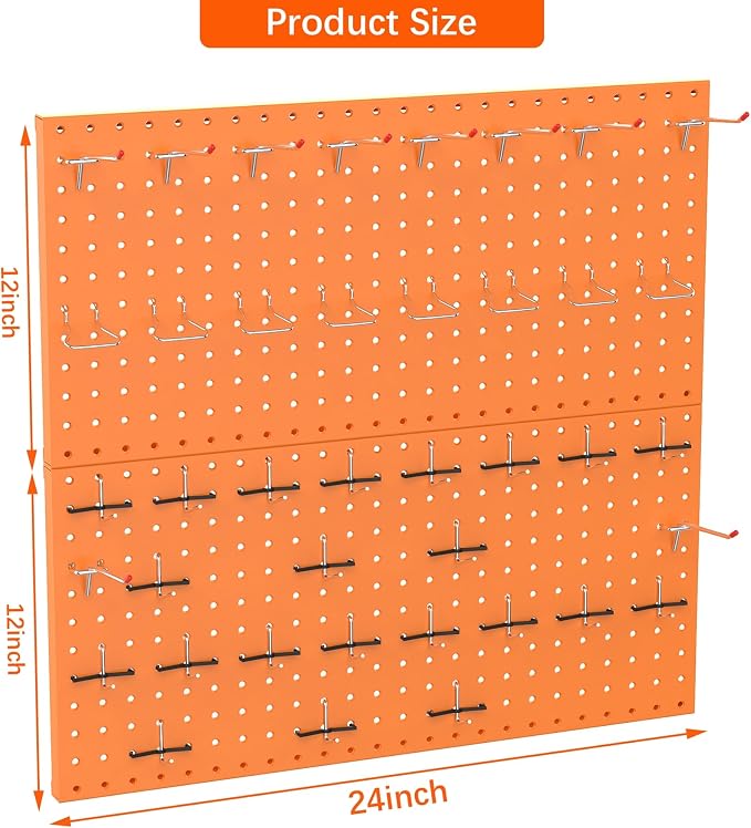 TORACK Metal Pegboard Wall Organizer 24" x 24" or 12" x 48", Modular Pegboard - Image 3