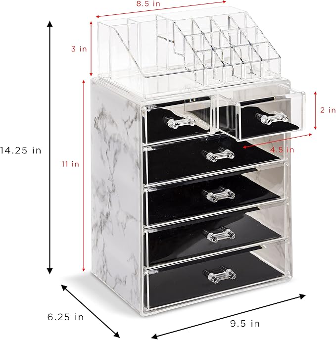 Sorbus Acrylic Makeup Organizer Set, 6-Drawer Vanity & Countertop Cosmetic - Image 4