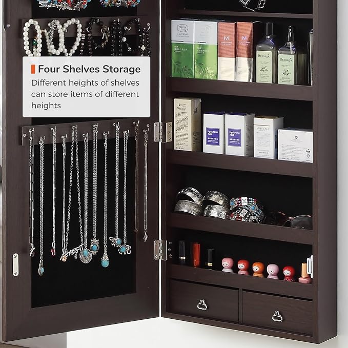 GISSAR Full Length Mirror Jewelry Cabinet, 6 LEDs Jewelry Armoire Wall Mounted - Image 8