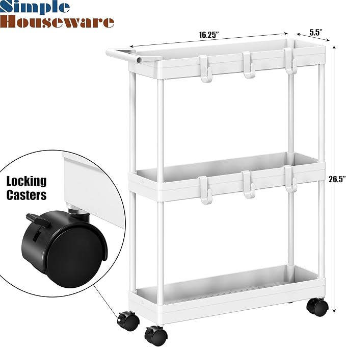 Simple Houseware 3-Tier Slim/Narrow Storage Cart - Image 3