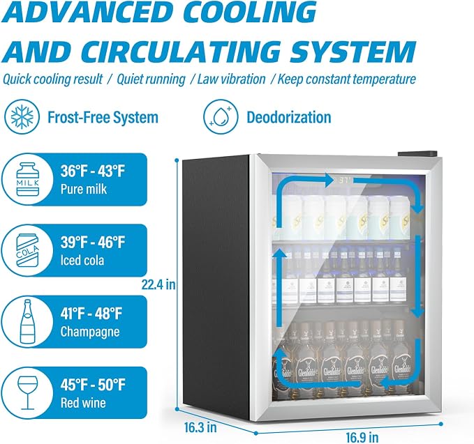 1.6 Cubic Feet Mini Fridge, 70 Can Freestanding Beverage Refrigerator - Image 4