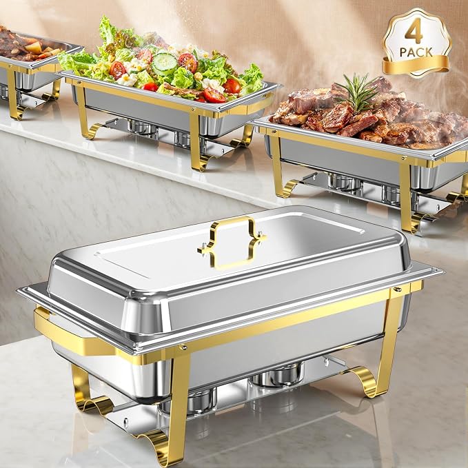 Chafing Dishes for Buffet 4 Pack, 11QT Stainless Steel Food Warmers for Parties by NewKitchenOfficial