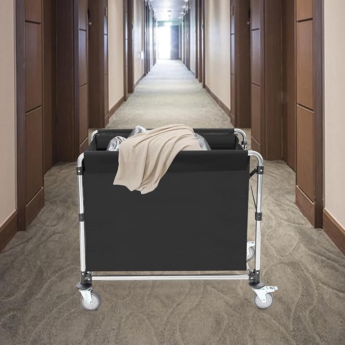 Commercial Laundry Cart with Wheels, Folding Laundry Hamper Cart, Heavy Duty - Image 3