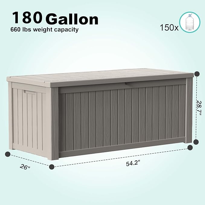 180 Gallon Outdoor Deck Box, Storage Lockable Waterproof Patio Furniture - Image 2