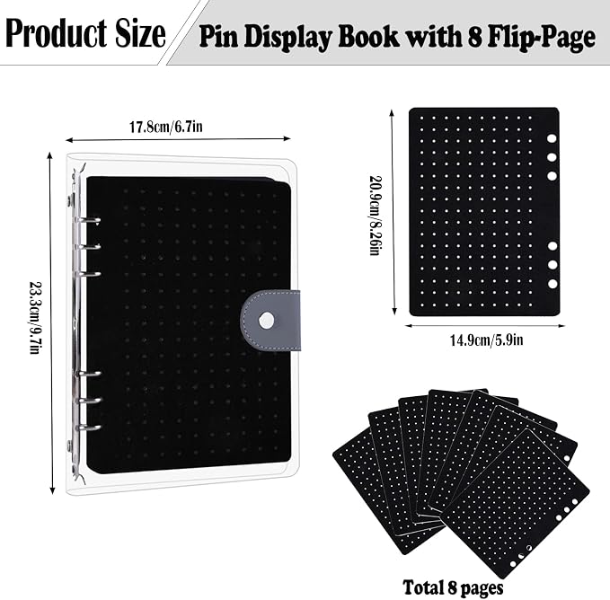 Enamel Pin Display Book with 8 Pages, Portable Pin Trading Book Clear PVC Cover - Image 2