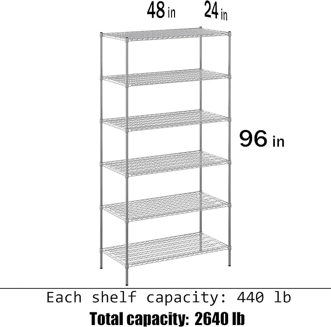 24" Deep x 48" Wide x 96" Height Wire Shelving Kit | 6-Tier | NSF Commercial - Image 3