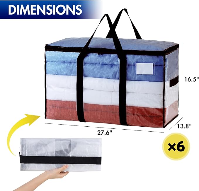 TAILI Extra Large Moving Bags, 6 Pack Clear Heavy Duty Totes - Image 3