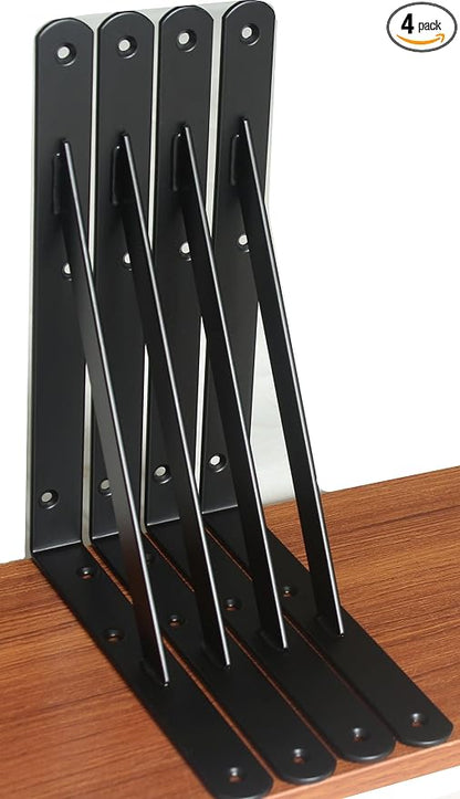 4 Pack L10 x H 8" Black Heavy Duty Shelf Brackets by MHMYDZ