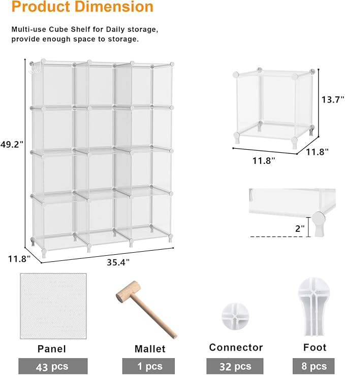AWTATOS Cube Storage Organizer, Closet Organizers and Storage, 12 Cube Shelves - Image 3