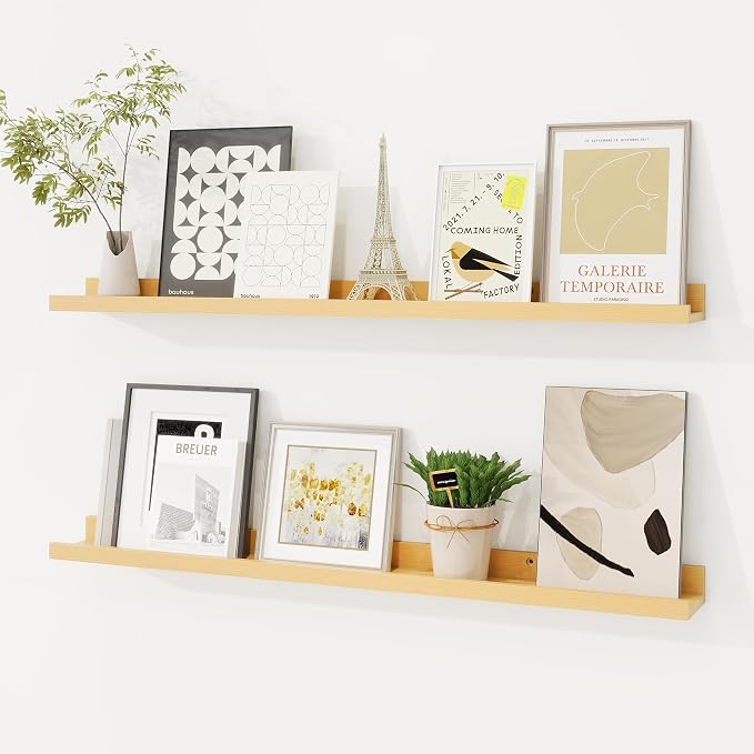 Picture Ledge Shelf, Solid Pine Wood Floating Shelves Set of 2, 32 Inches by FunMemories