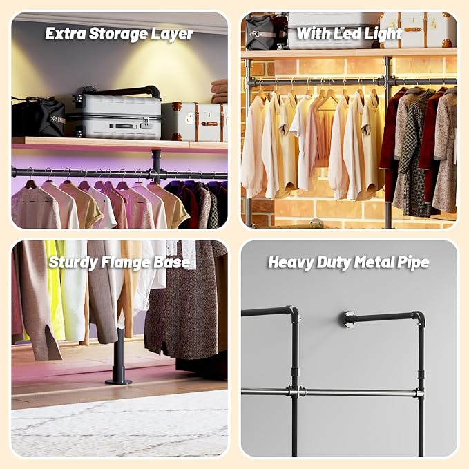Industrial Pipe Clothing Rack, Reversible 79.7” Clothes Rack - Image 5