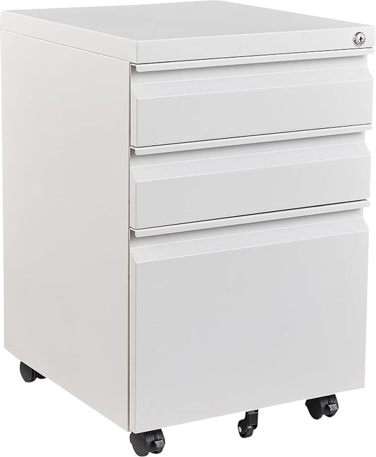 3 Drawer Mobile Metal File Cabinet, Pre-Built Office Storage File Cabinet by Fesbos