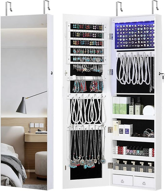GISSAR Full Length Mirror Jewelry Cabinet, 6 LEDs Jewelry Armoire Wall Mounted by GISSAR