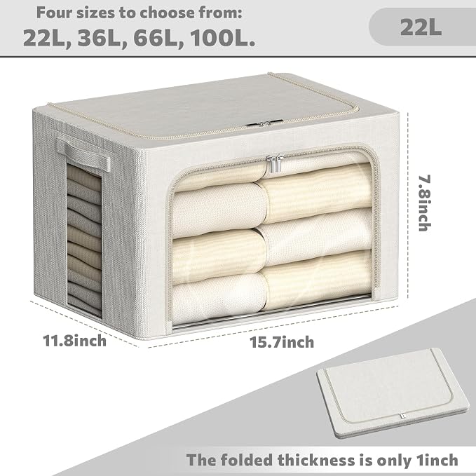 FHSQX 2 Pack Clear Window Storage Bins Large Stackable Linen Fabric Storage - Image 4
