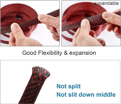 25ft - 3/8 inch PET Expandable Braided Sleeving – BlackRed – Alex Tech Braided - Image 5