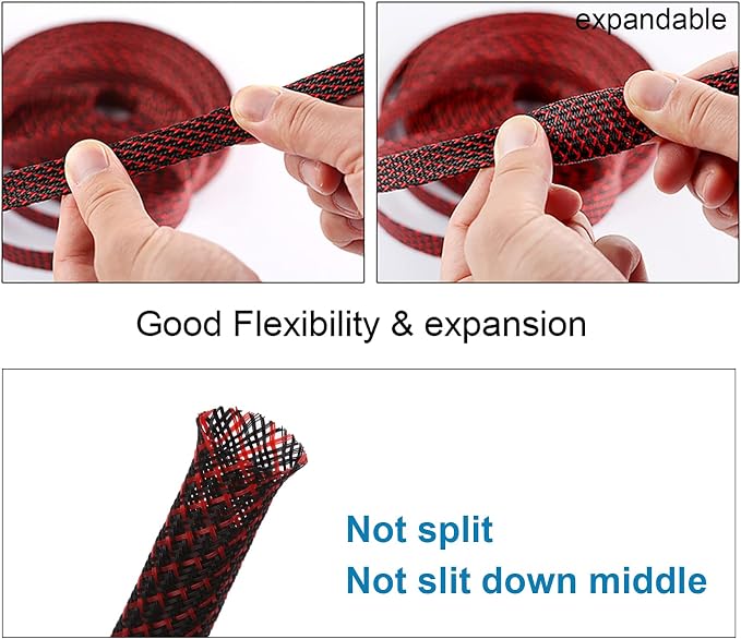 100ft - 3/4 inch PET Expandable Braided Sleeving – BlackRed – Alex Tech Braided - Image 5