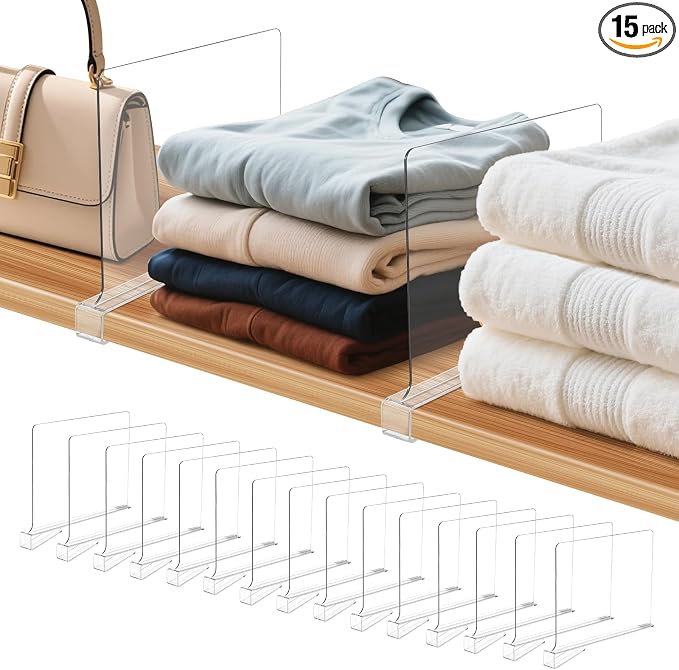 15 Pack Clear Shelf Dividers for Closets, Acrylic Dividers for Shelves by Unknown
