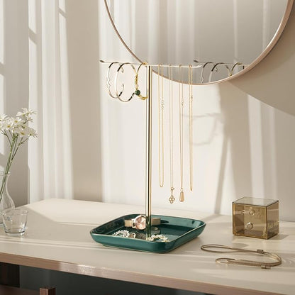 Jewelry Holder Stand with Ceramic Base: 12" Tall Necklace Organizer Rack - Image 8